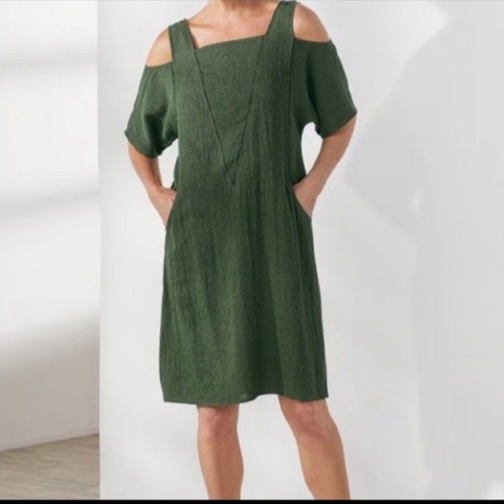 Women's Cold Shoulder Top - Dark Green
